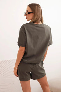 Women's punto set with short sleeves and loose shorts 7540 / – Brown цвет / color | Lexline Fashion