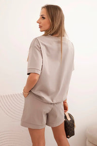 Women's punto set with short sleeves and loose shorts 7540 / – Brown цвет / color | Lexline Fashion