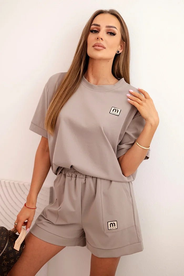 Women's punto set with short sleeves and loose shorts 7540 / – Fango цвет / color | Lexline Fashion