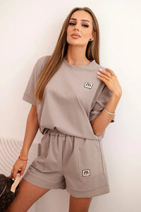Women's punto set with short sleeves and loose shorts 7540 / – Fango цвет / color | Lexline Fashion