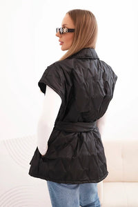Women's quilted vest with a belt and wide collar 5696 / – Black цвет / color | Lexline Fashion