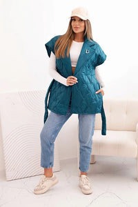 Women's quilted vest with a belt and wide collar 5696 / – Black цвет / color | Lexline Fashion