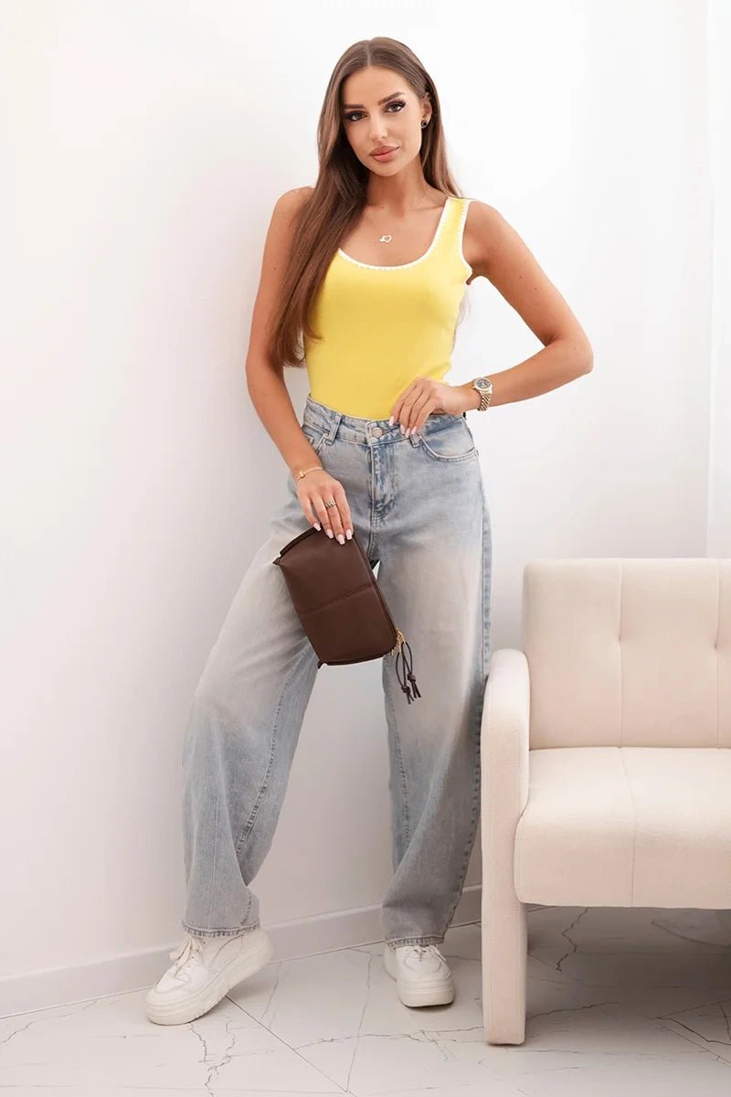 Women's ribbed bodysuit ART10065 / – Yellow цвет / color | Lexline Fashion