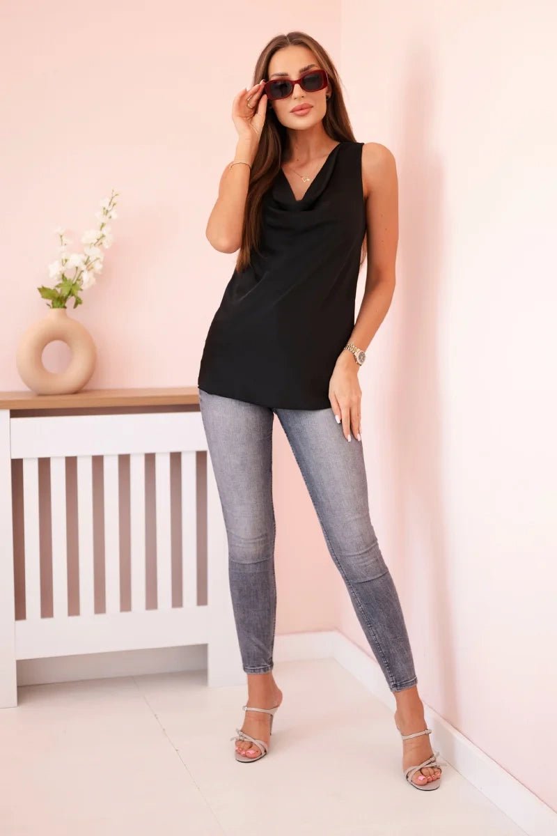 Women's satin blouse 7691 / – Black цвет / color | Lexline Fashion