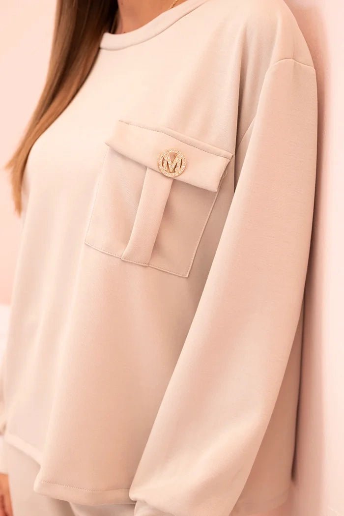 Women's set buttercream sweatshirt and pants with elastic 00017 / – Beige цвет / color | Lexline Fashion