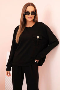 Women's set buttercream sweatshirt and pants with elastic 00017 / – Black цвет / color | Lexline Fashion