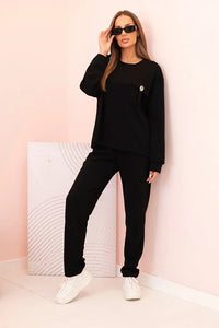 Women's set buttercream sweatshirt and pants with elastic 00017 / – Black цвет / color | Lexline Fashion