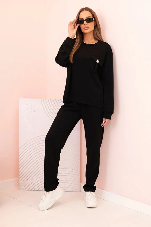 Women's set buttercream sweatshirt and pants with elastic 00017 / – Black цвет / color | Lexline Fashion