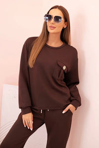 Women's set buttercream sweatshirt and pants with elastic 00017 / – Brown цвет / color | Lexline Fashion