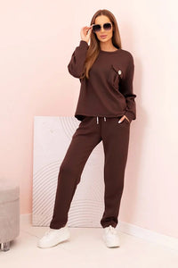 Women's set buttercream sweatshirt and pants with elastic 00017 / – Brown цвет / color | Lexline Fashion