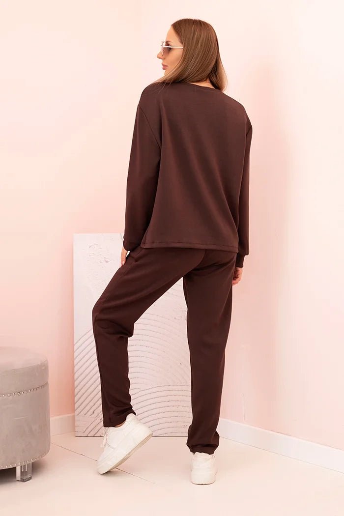 Women's set buttercream sweatshirt and pants with elastic 00017 / – Brown цвет / color | Lexline Fashion