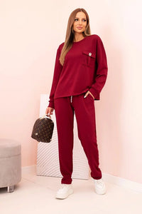 Women's set buttercream sweatshirt and pants with elastic 00017 / – Burgundy цвет / color | Lexline Fashion