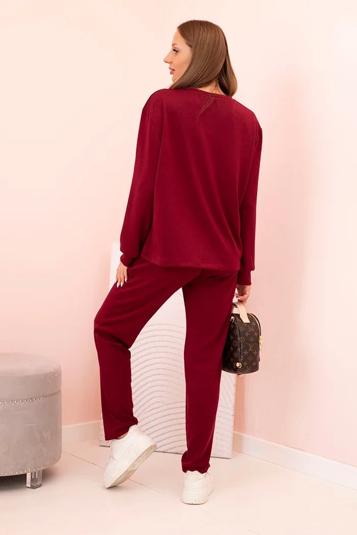 Women's set buttercream sweatshirt and pants with elastic 00017 / – Burgundy цвет / color | Lexline Fashion