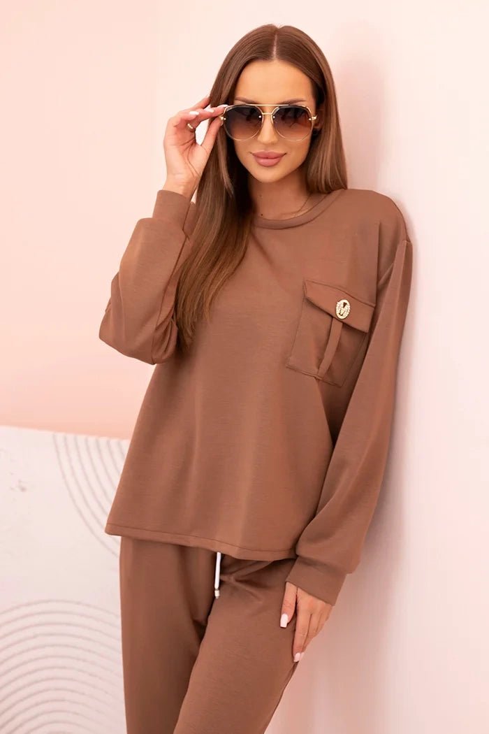 Women's set buttercream sweatshirt and pants with elastic 00017 / – Camel цвет / color | Lexline Fashion