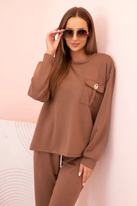 Women's set buttercream sweatshirt and pants with elastic 00017 / – Camel цвет / color | Lexline Fashion