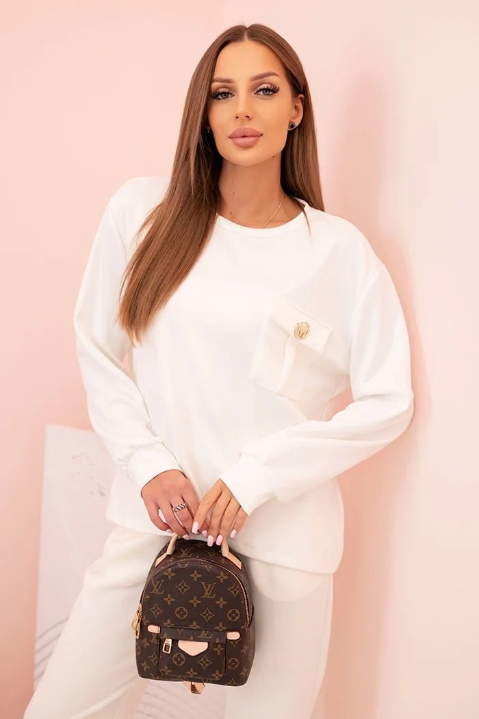 Women's set buttercream sweatshirt and pants with elastic 00017 / – Ecru цвет / color | Lexline Fashion