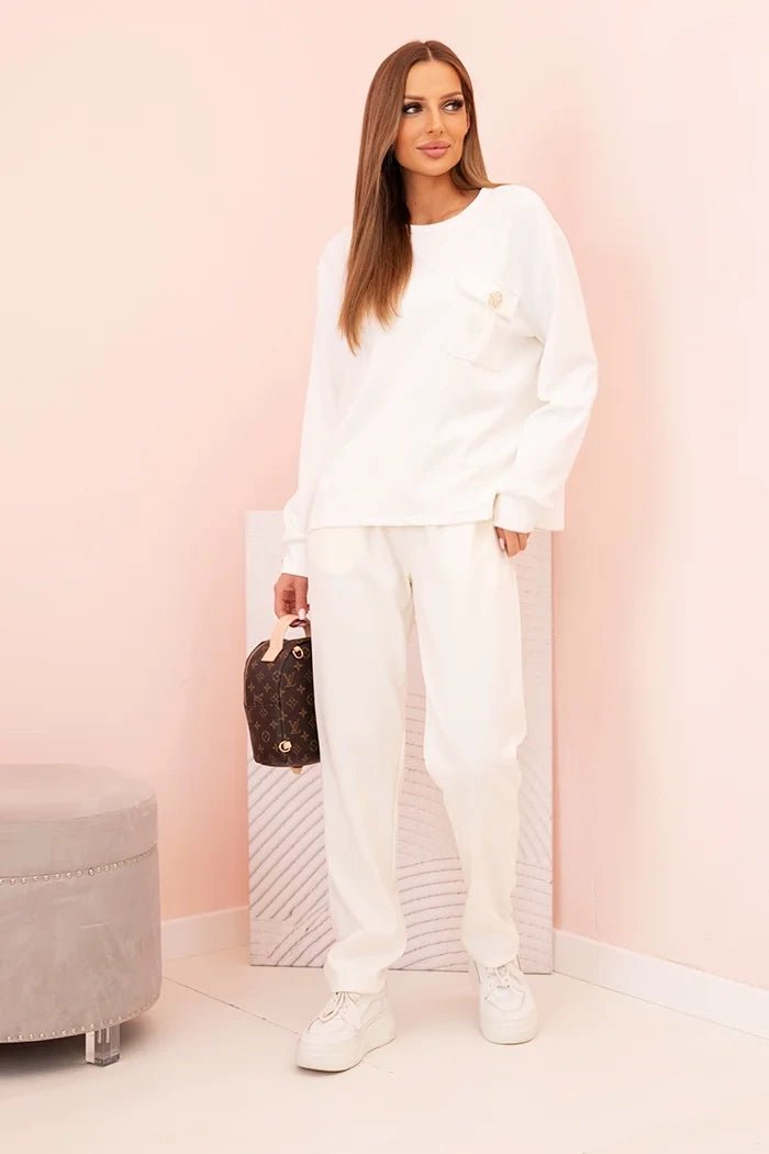 Women's set buttercream sweatshirt and pants with elastic 00017 / – Ecru цвет / color | Lexline Fashion