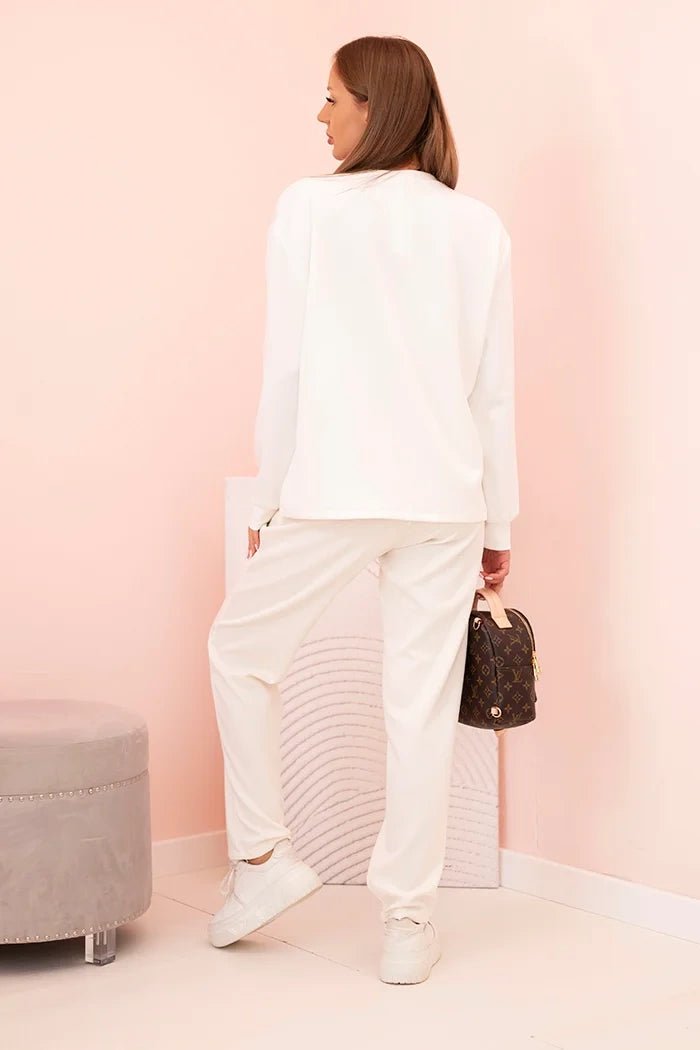 Women's set buttercream sweatshirt and pants with elastic 00017 / – Ecru цвет / color | Lexline Fashion