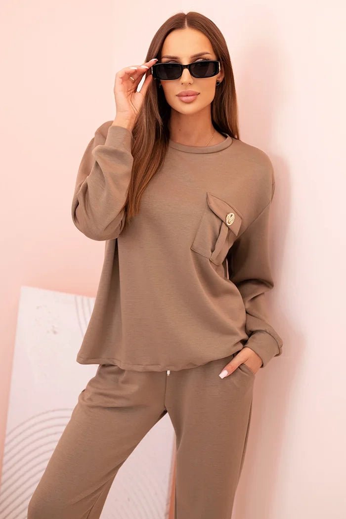 Women's set buttercream sweatshirt and pants with elastic 00017 / – Fango цвет / color | Lexline Fashion