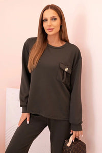 Women's set buttercream sweatshirt and pants with elastic 00017 / – Khaki цвет / color | Lexline Fashion