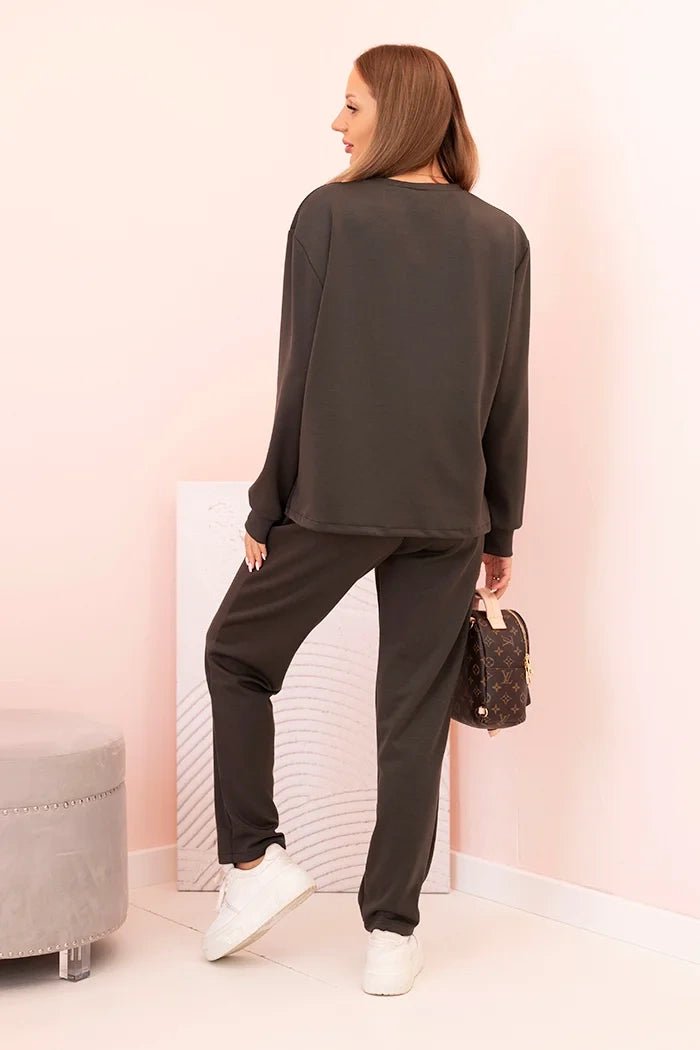 Women's set buttercream sweatshirt and pants with elastic 00017 / – Khaki цвет / color | Lexline Fashion
