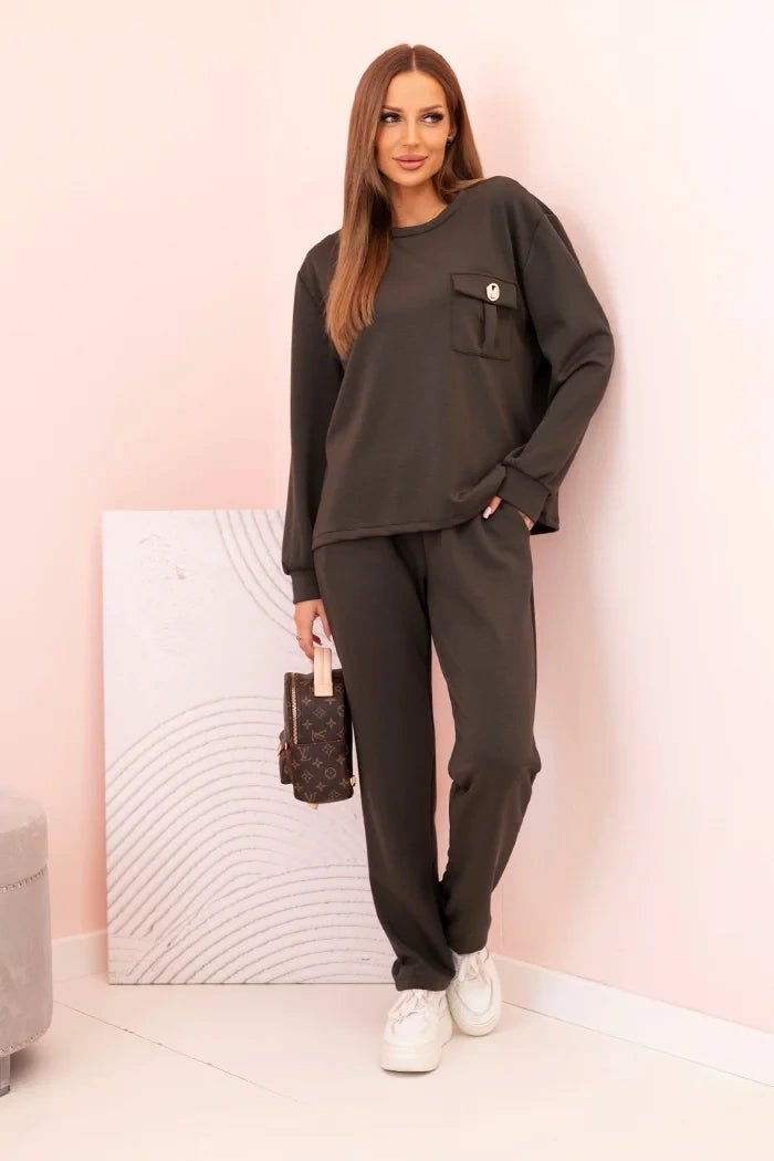 Women's set buttercream sweatshirt and pants with elastic 00017 / – Khaki цвет / color | Lexline Fashion
