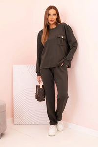 Women's set buttercream sweatshirt and pants with elastic 00017 / – Khaki цвет / color | Lexline Fashion