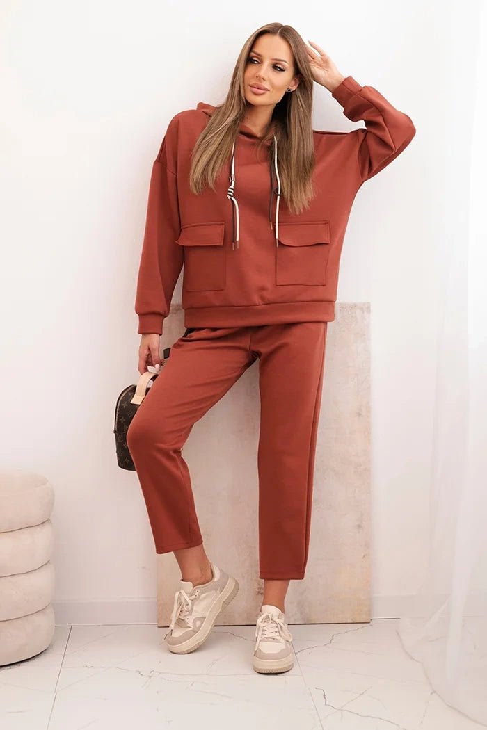 Women's set hoodie with pants and belt 7619 / – Brown цвет / color | Lexline Fashion