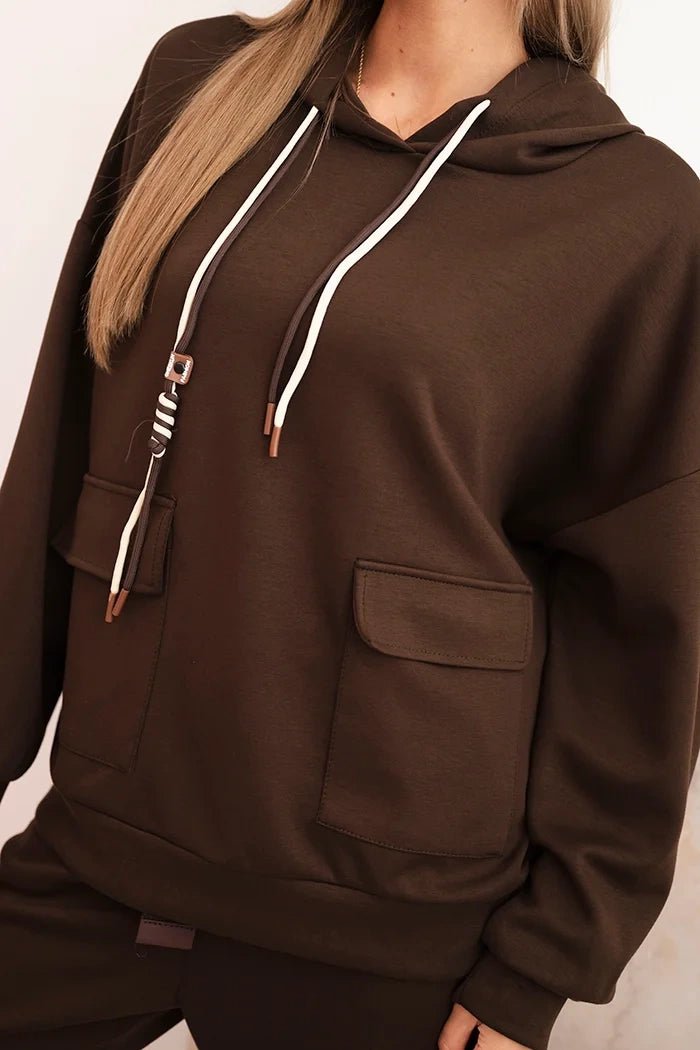 Women's set hoodie with pants and belt 7619 / – Brown цвет / color | Lexline Fashion