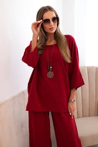 Women's set made of viscose, blouse with a necklace and pants ART25121 / – Burgundy цвет / color | Lexline Fashion