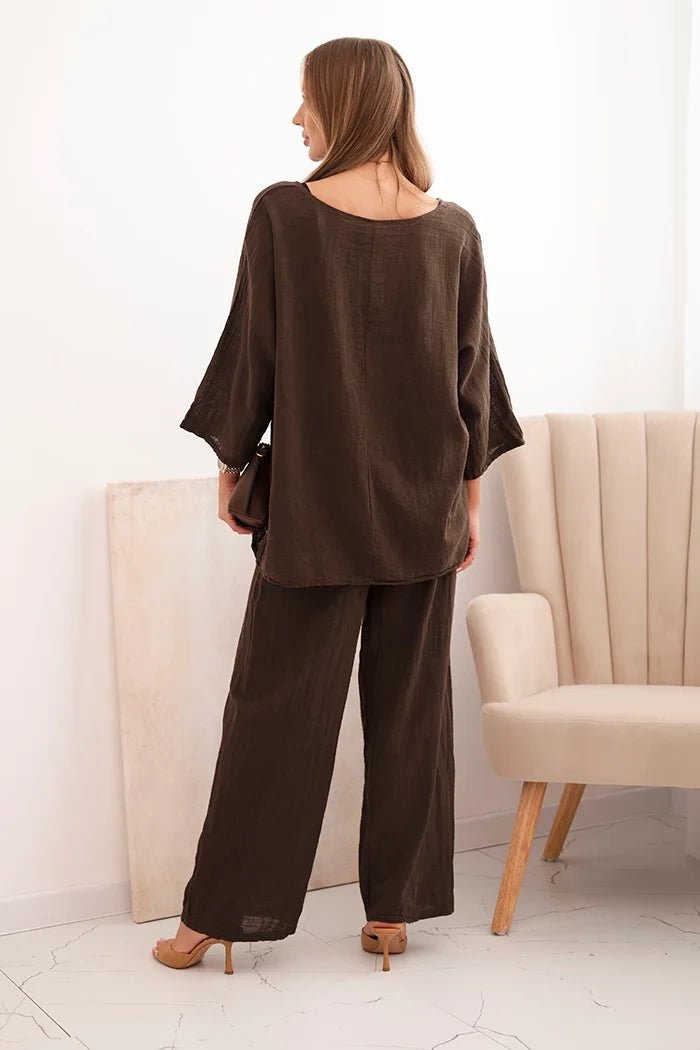 Women's set made of viscose, blouse with a necklace and pants ART25121 / – Fango цвет / color | Lexline Fashion