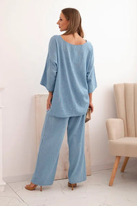 Women's set made of viscose, blouse with a necklace and pants ART25121 / – Fango цвет / color | Lexline Fashion