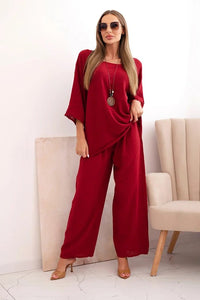 Women's set made of viscose, blouse with a necklace and pants ART25121 / – Fango цвет / color | Lexline Fashion