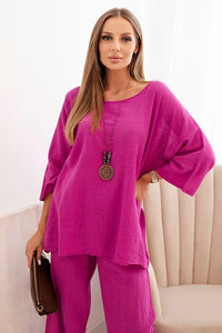 Women's set made of viscose, blouse with a necklace and pants ART25121 / – Fango цвет / color | Lexline Fashion