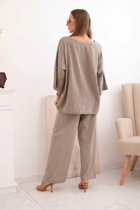 Women's set made of viscose, blouse with a necklace and pants ART25121 / – Fango цвет / color | Lexline Fashion