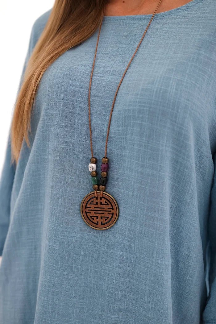 Women's set made of viscose, blouse with a necklace and pants ART25121 / – Fango цвет / color | Lexline Fashion