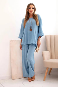 Women's set made of viscose, blouse with a necklace and pants ART25121 / – Fango цвет / color | Lexline Fashion