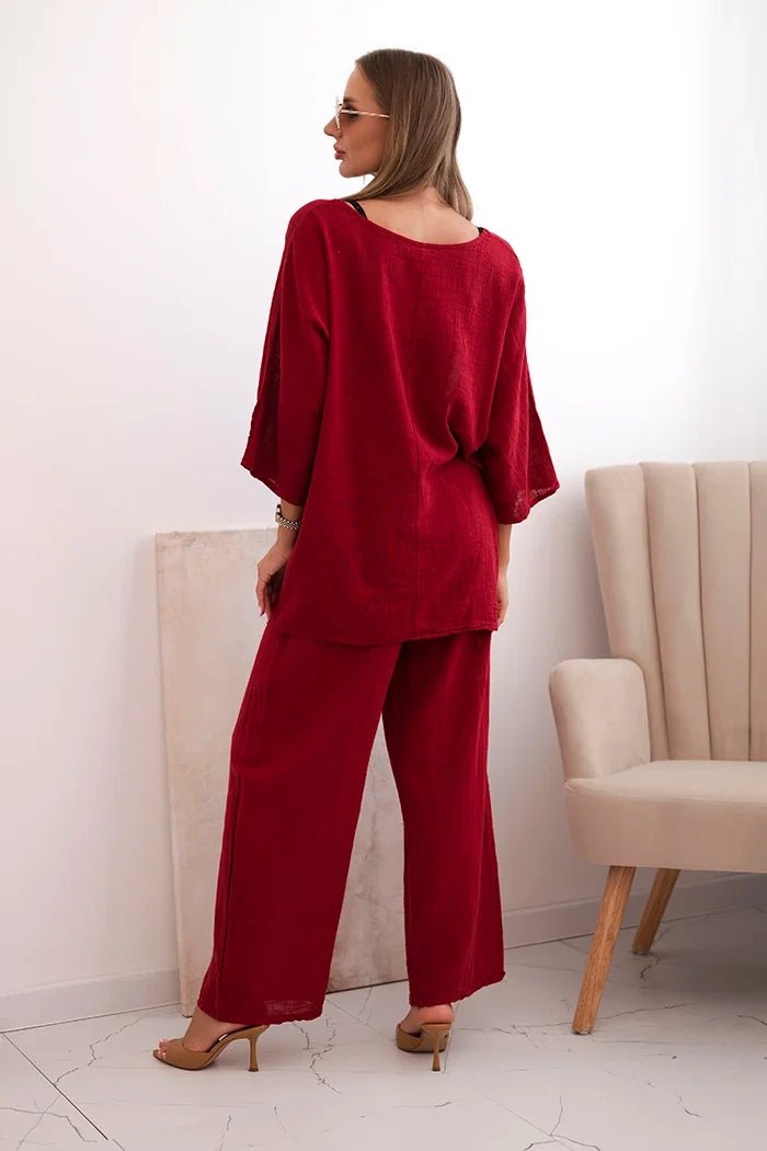 Women's set made of viscose, blouse with a necklace and pants ART25121 / – Fango цвет / color | Lexline Fashion