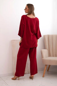 Women's set made of viscose, blouse with a necklace and pants ART25121 / – Fango цвет / color | Lexline Fashion