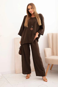 Women's set made of viscose, blouse with a necklace and pants ART25121 / – Fango цвет / color | Lexline Fashion