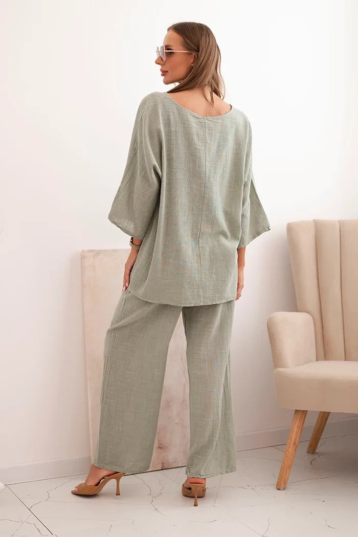 Women's set made of viscose, blouse with a necklace and pants ART25121 / – Fango цвет / color | Lexline Fashion