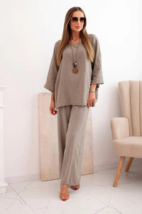Women's set made of viscose, blouse with a necklace and pants ART25121 / – Fango цвет / color | Lexline Fashion