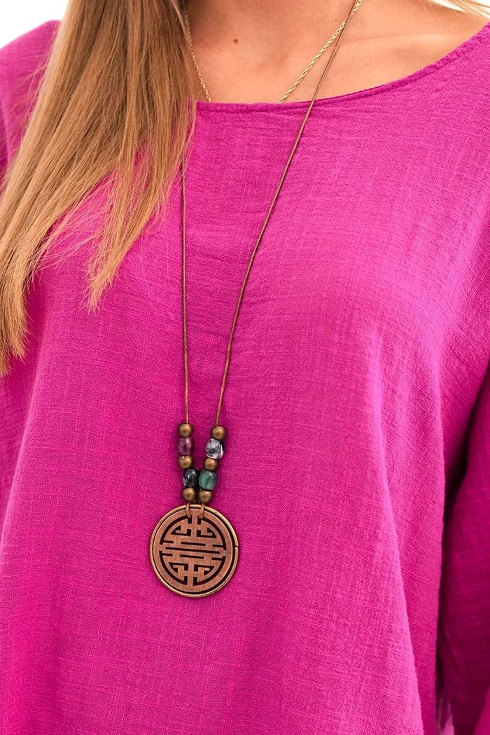 Women's set made of viscose, blouse with a necklace and pants ART25121 / – Fango цвет / color | Lexline Fashion