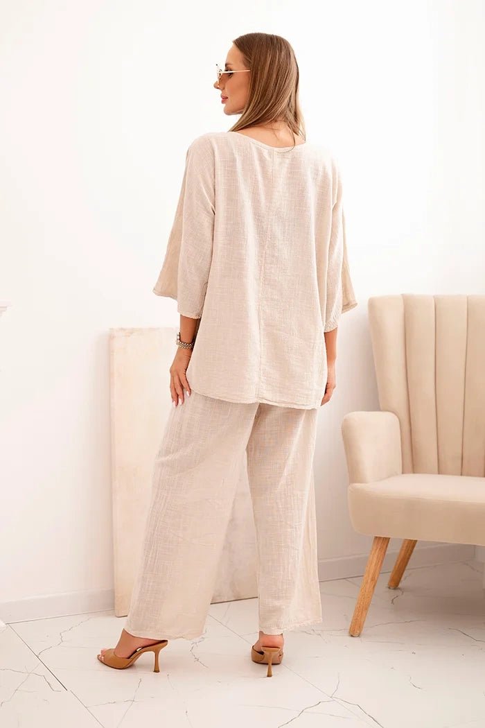 Women's set made of viscose, blouse with a necklace and pants ART25121 / – Fango цвет / color | Lexline Fashion