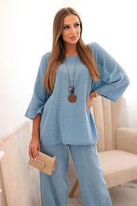 Women's set made of viscose, blouse with a necklace and pants ART25121 / – Jeans цвет / color | Lexline Fashion