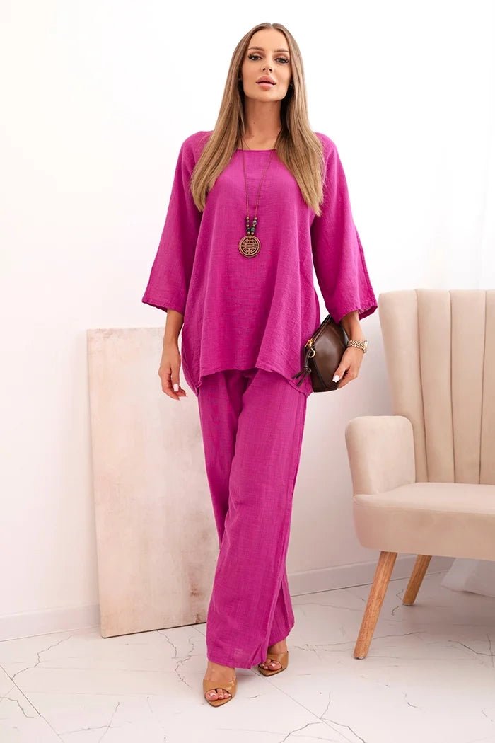 Women's set made of viscose, blouse with a necklace and pants ART25121 / – Purple цвет / color | Lexline Fashion