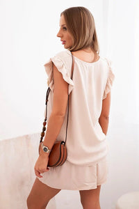 Women's set made of viscose, blouse with ruffles and shorts ART7872 / – Beige цвет / color | Lexline Fashion