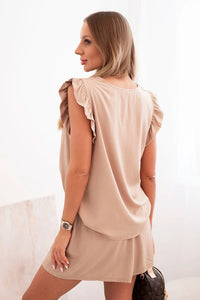 Women's set made of viscose, blouse with ruffles and shorts ART7872 / – Camel цвет / color | Lexline Fashion