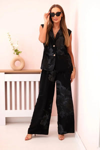 Women's set made of viscose, vest and trousers in floral 235 / – Black цвет / color | Lexline Fashion