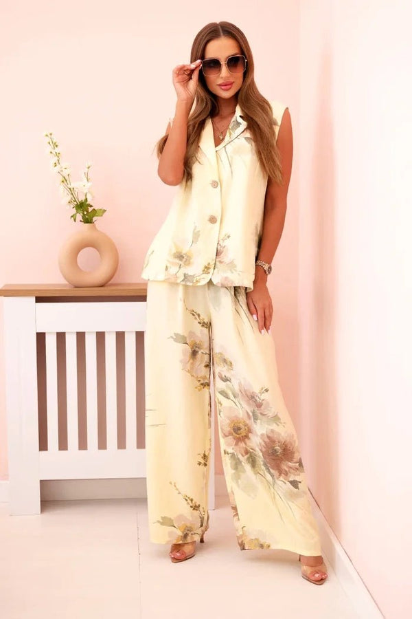 Women's set made of viscose, vest and trousers in floral 235 / – Yellow цвет / color | Lexline Fashion